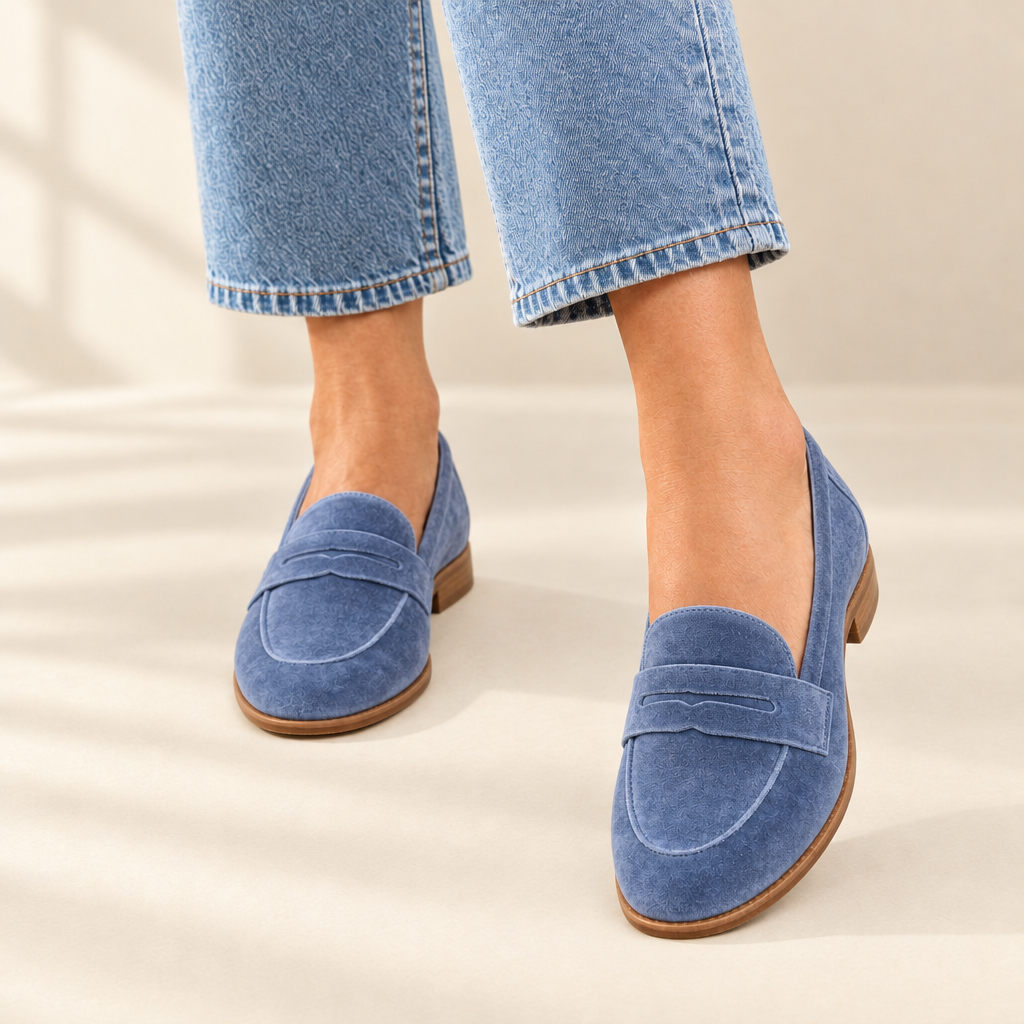 Noemi blue suede-look loafers, view 2