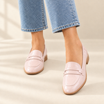Karina blush block heel loafers, view 2