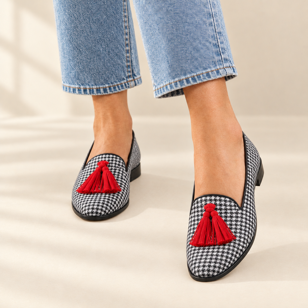 Sasha houndstooth tassel loafers, view 2