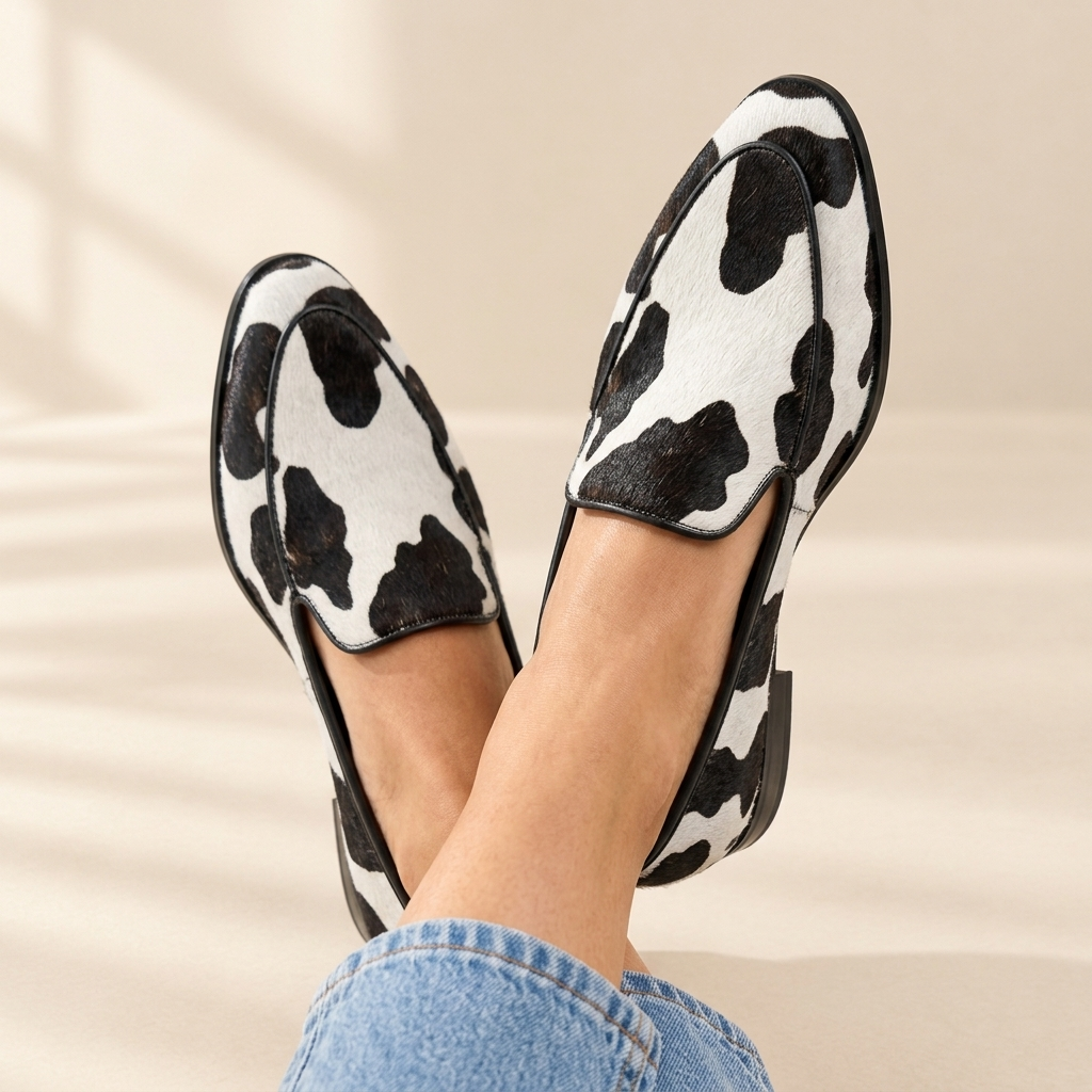 Becca cow print loafers, view 2
