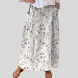 Vintage floral linen elasticated waist skirt in Multicolour, front view