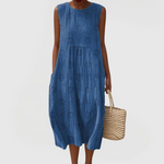 Teresa embroidered sleeveless dress with pockets in Blue, view 2