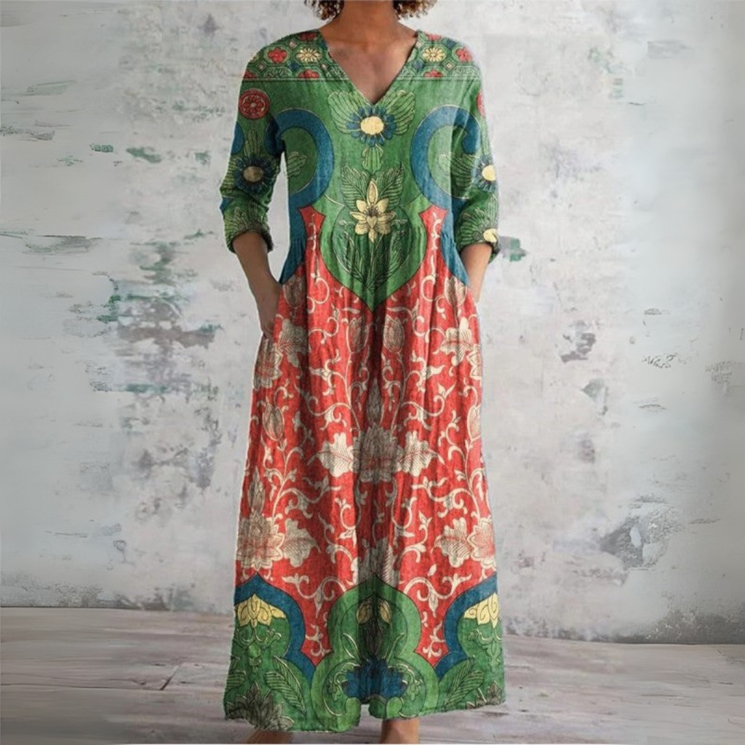 Judith vintage floral maxi dress in Multicolour, front view