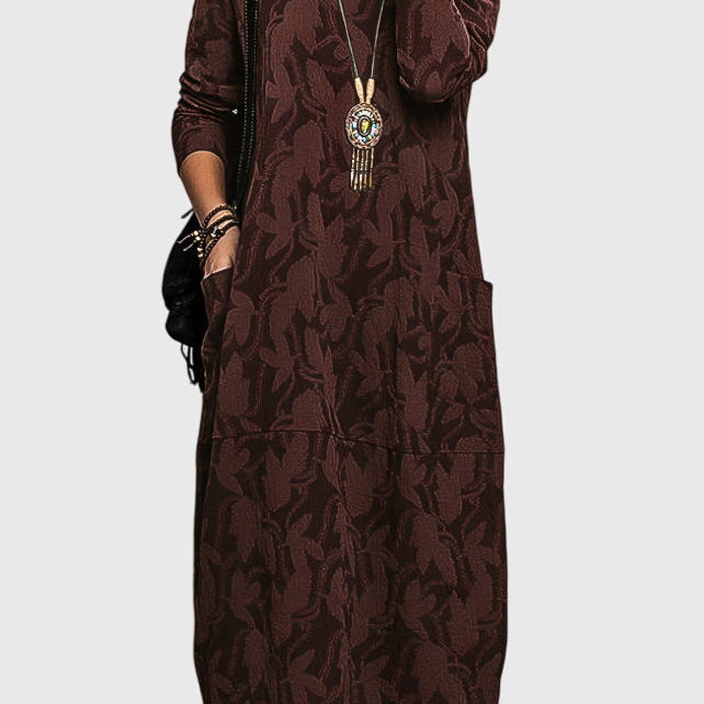 Victoria casual round neck midi dress in Wine Red, view 2