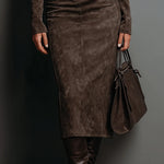 Ava suede look high neck midi dress, view 5