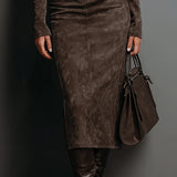 Ava suede look high neck midi dress, view 5
