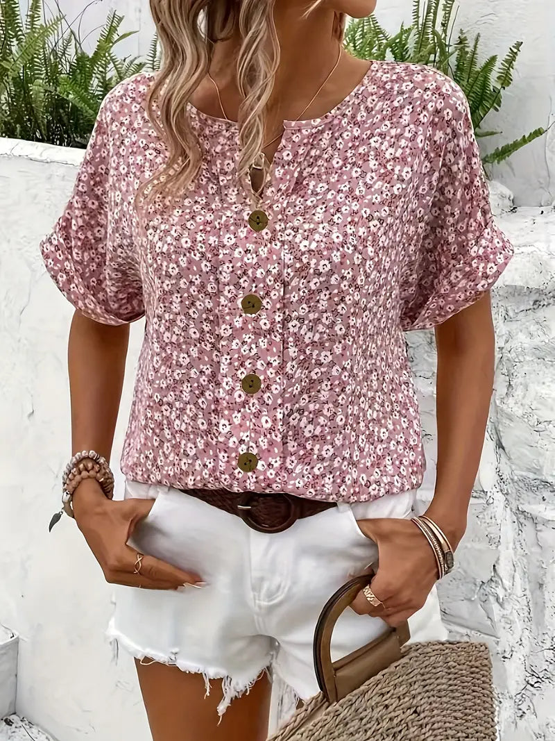 Verna pink floral blouse, view 4