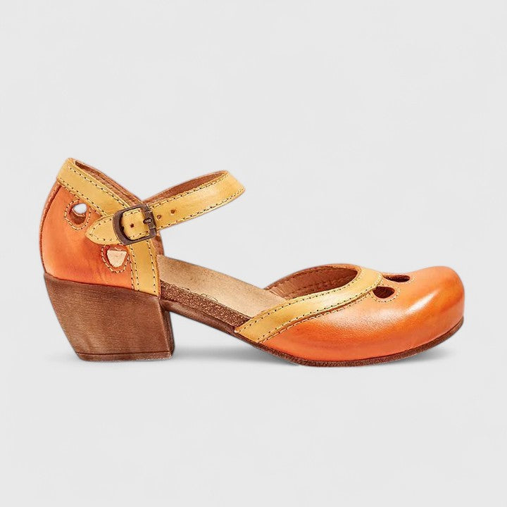 Calinae Orthopaedic Block Heel Sandals in Blue, front view