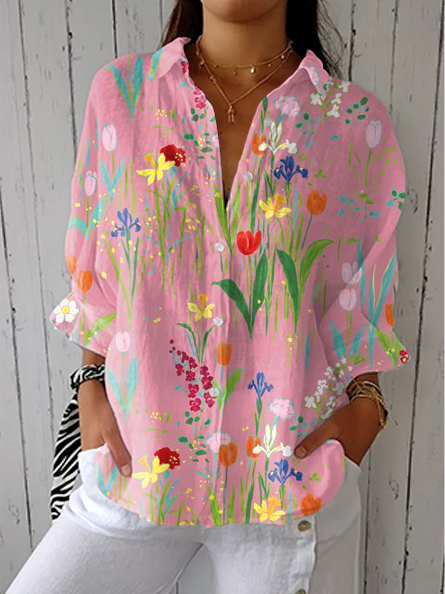 Fiona spring garden floral blouse in Pink, front view