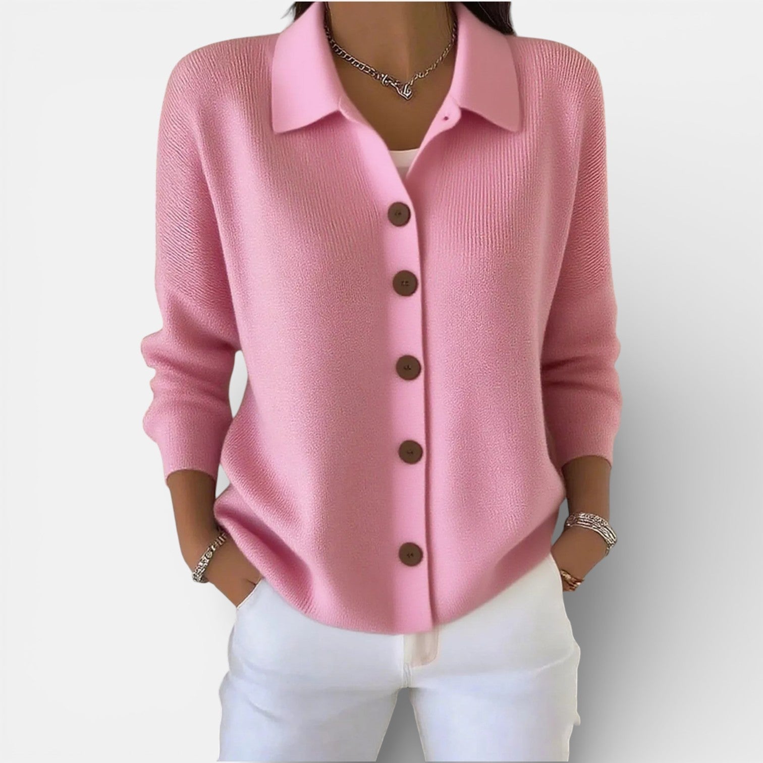 Merry knitted button blouse in Pink, view 12