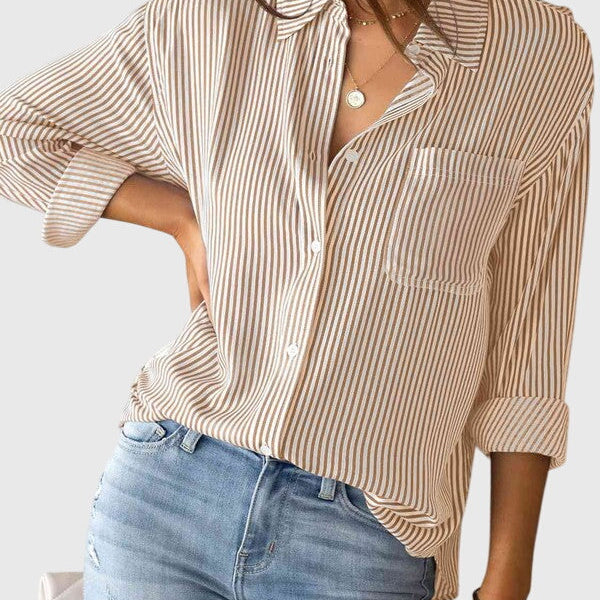 Ariana striped collared shirt in Sand, view 19