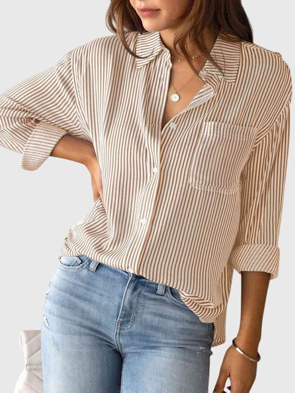 Ariana striped collared shirt in Sand, view 19