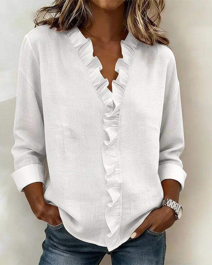 Sadie ruffled blouse in White, view 2
