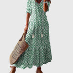 Amalia boho vintage print summer dress in Green, view 2