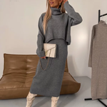Erin knit midi dress and roll neck jumper set in Grey, view 5