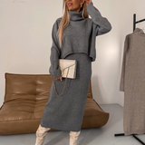 Erin knit midi dress and roll neck jumper set in Grey, view 5