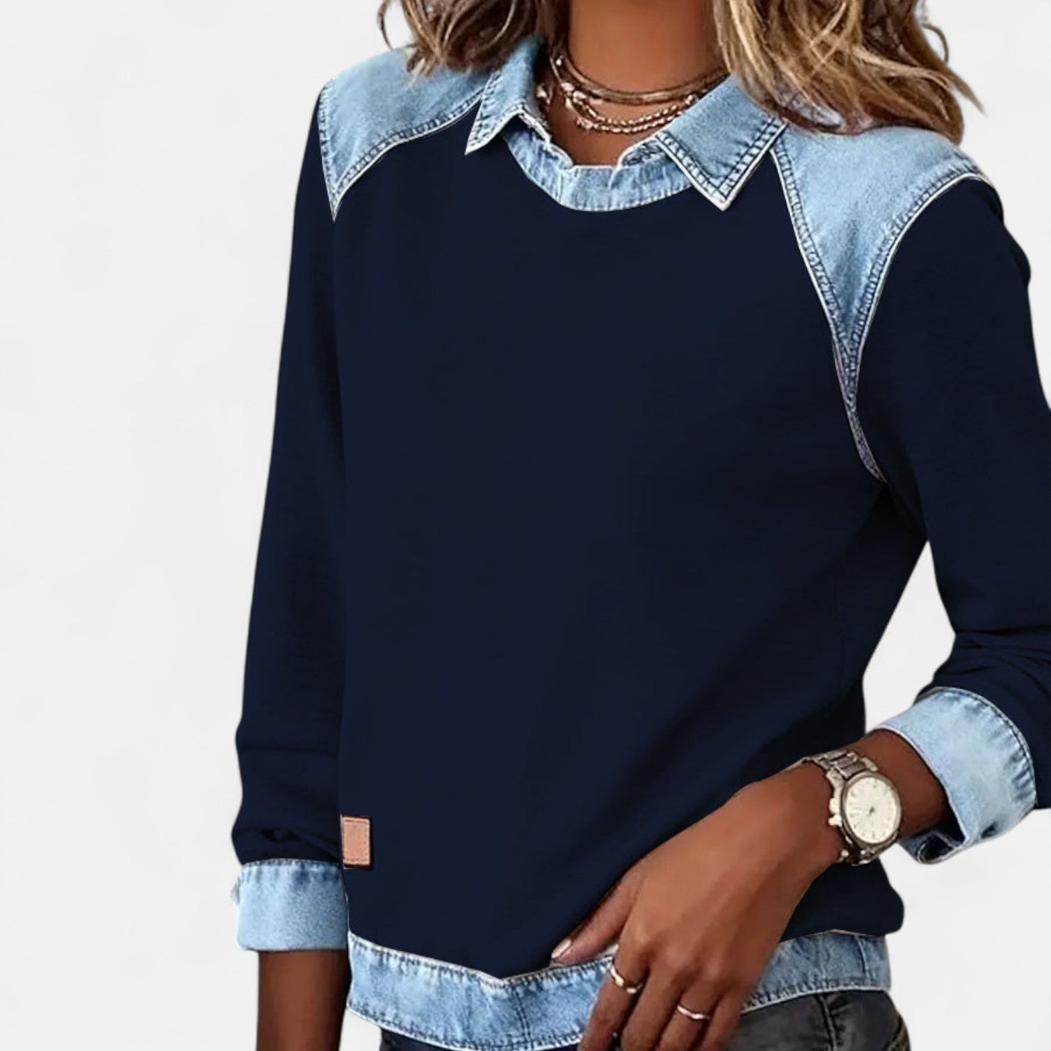 Mia casual long sleeve blouse in Navy Blue, view 8