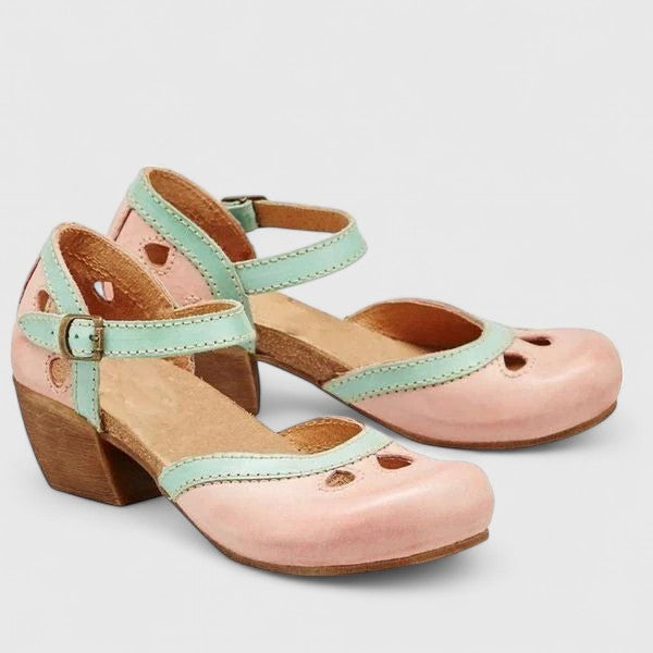 Calinae Orthopaedic Block Heel Sandals in Pink, view 2