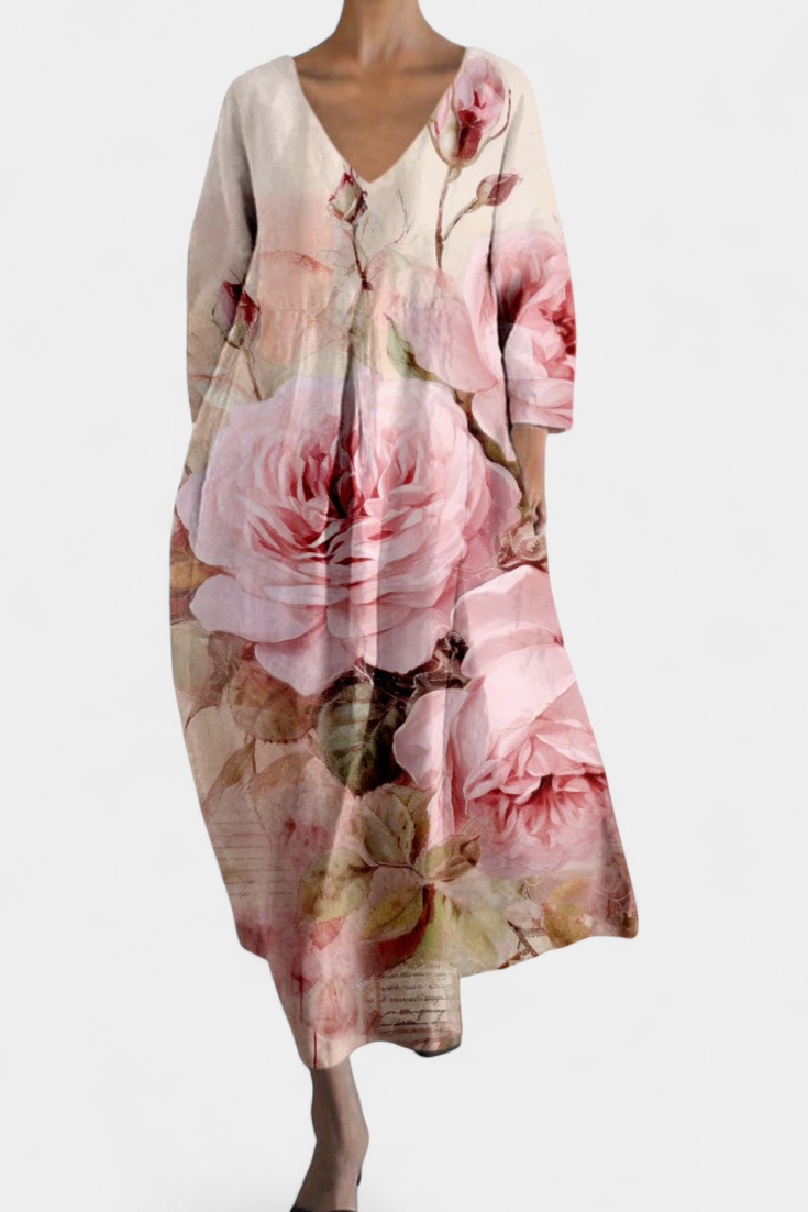 Isalinde V-neck dress in Pink Flowers, view 10