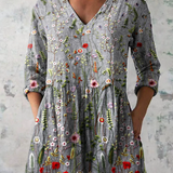 Amelie grey muted print V-neck blouse, front view