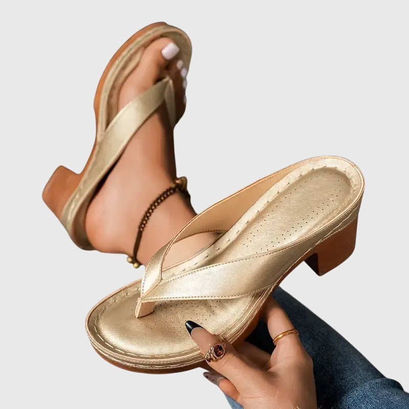 Gianna Orthopaedic Toe Post Sandals in Gold, view 10