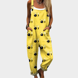 Comfortable Yellow Bee Print Dungarees, front view