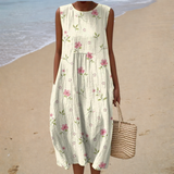 Comfortable Sleeveless Summer Dress, cream ditsy floral, front view