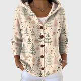 Louise Christmas tree print hooded cardigan, front view
