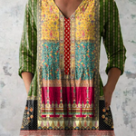 Emilie patchwork print V-neck blouse in Multicolour, front view