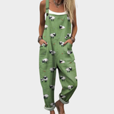 Sheep print dungarees, front view