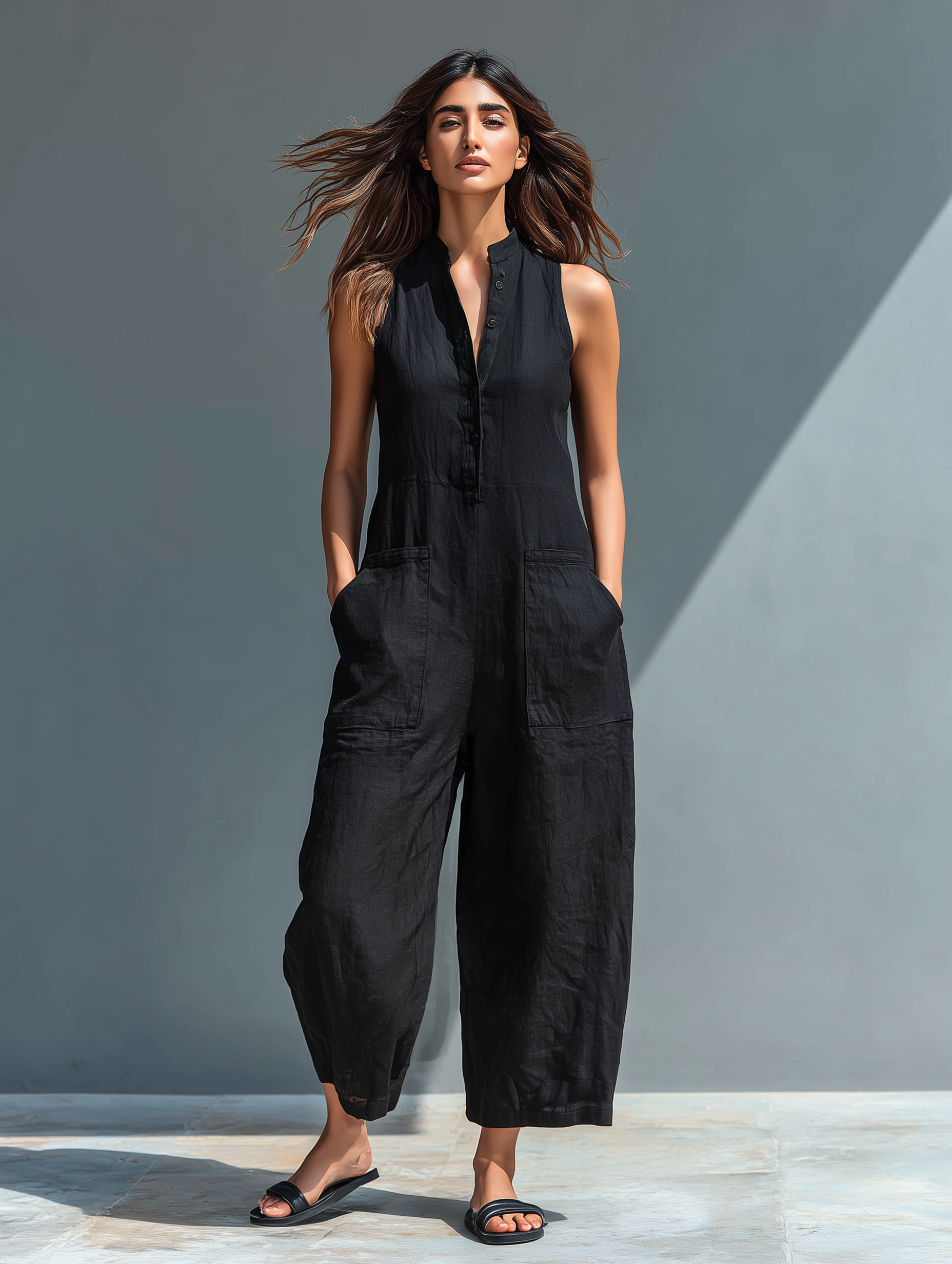 Sleeveless Linen Blend Jumpsuit, view 5