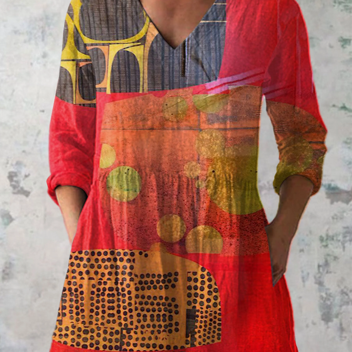Lucie red print blouse, front view