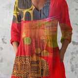 Lucie red print blouse, front view