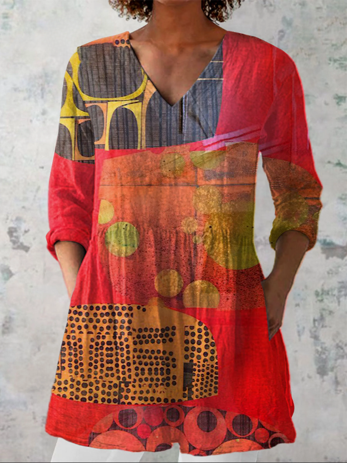 Lucie red print blouse, front view