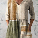 Camille neutral stripe V-neck blouse in Multicolour, front view