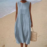 Comfortable Sleeveless Summer Dress, light blue, front view