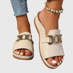 Kathryn Gold Buckle Slide Sandals, view 4