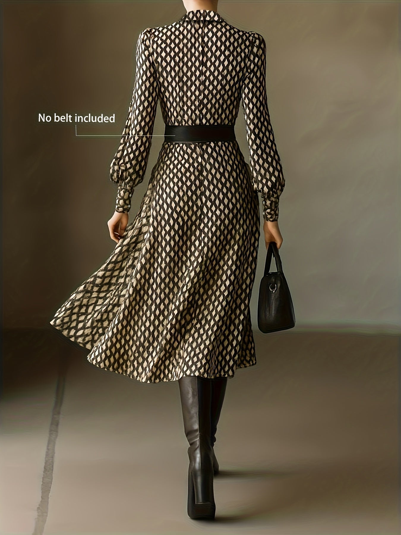 Zara diamond print belted dress, view 4