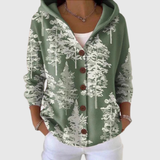 Sophie green forest print hooded cardigan, front view