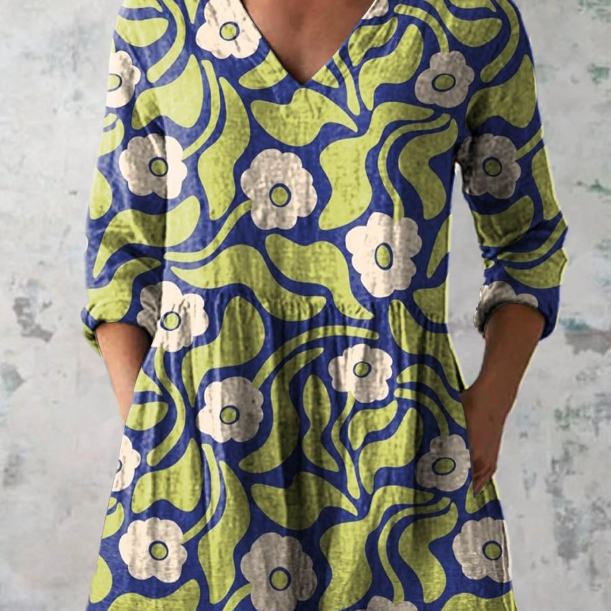 Elodie botanical print V-neck blouse in Green, front view