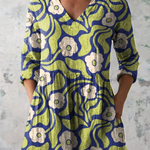 Elodie botanical print V-neck blouse in Green, front view