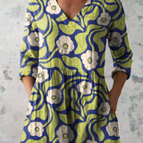 Elodie botanical print V-neck blouse in Green, front view