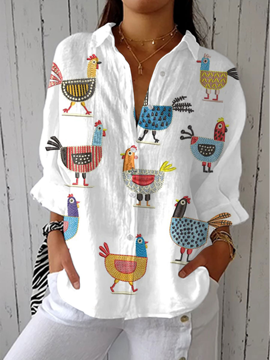 Ingrid hen print blouse in Multicolour, front view