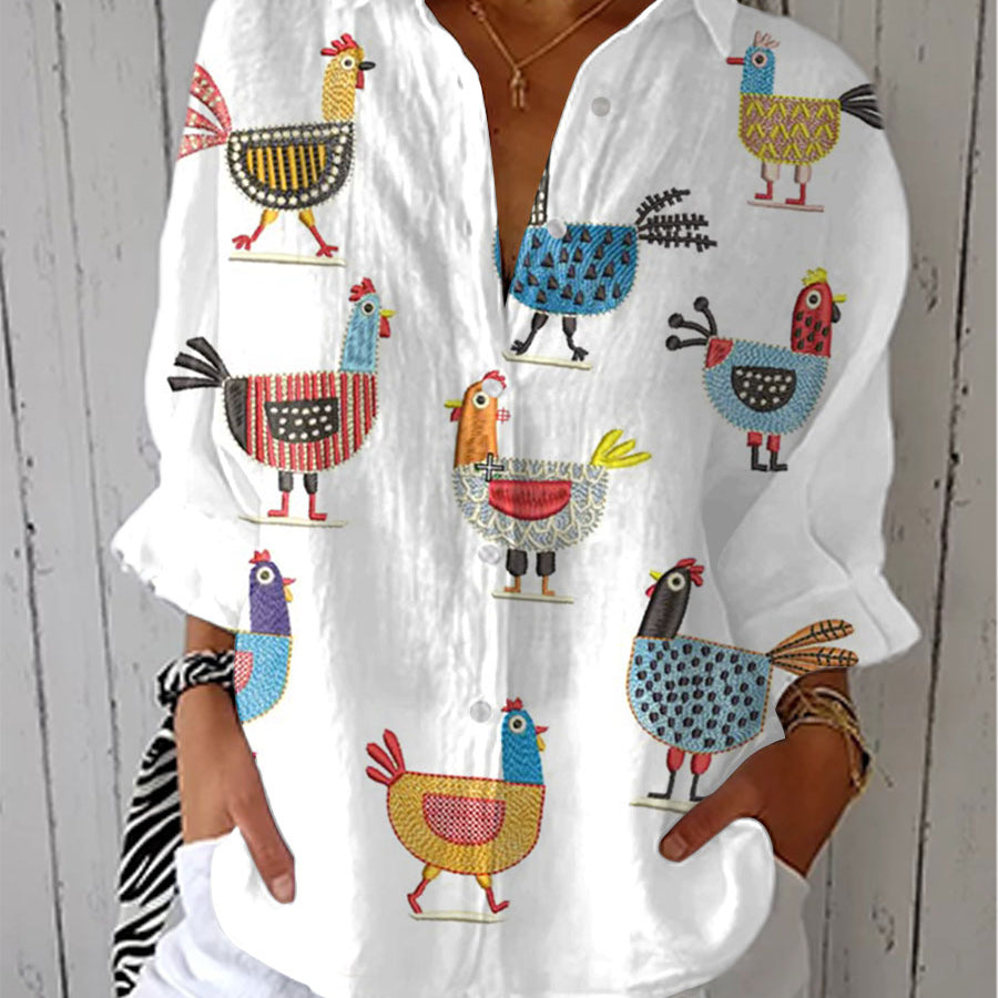 Ingrid hen print blouse in Multicolour, front view