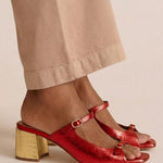 Marguerite golden mule heel sandal in Red, view 5