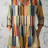 Chloe vintage patchwork V-neck blouse in Multicolour, front view