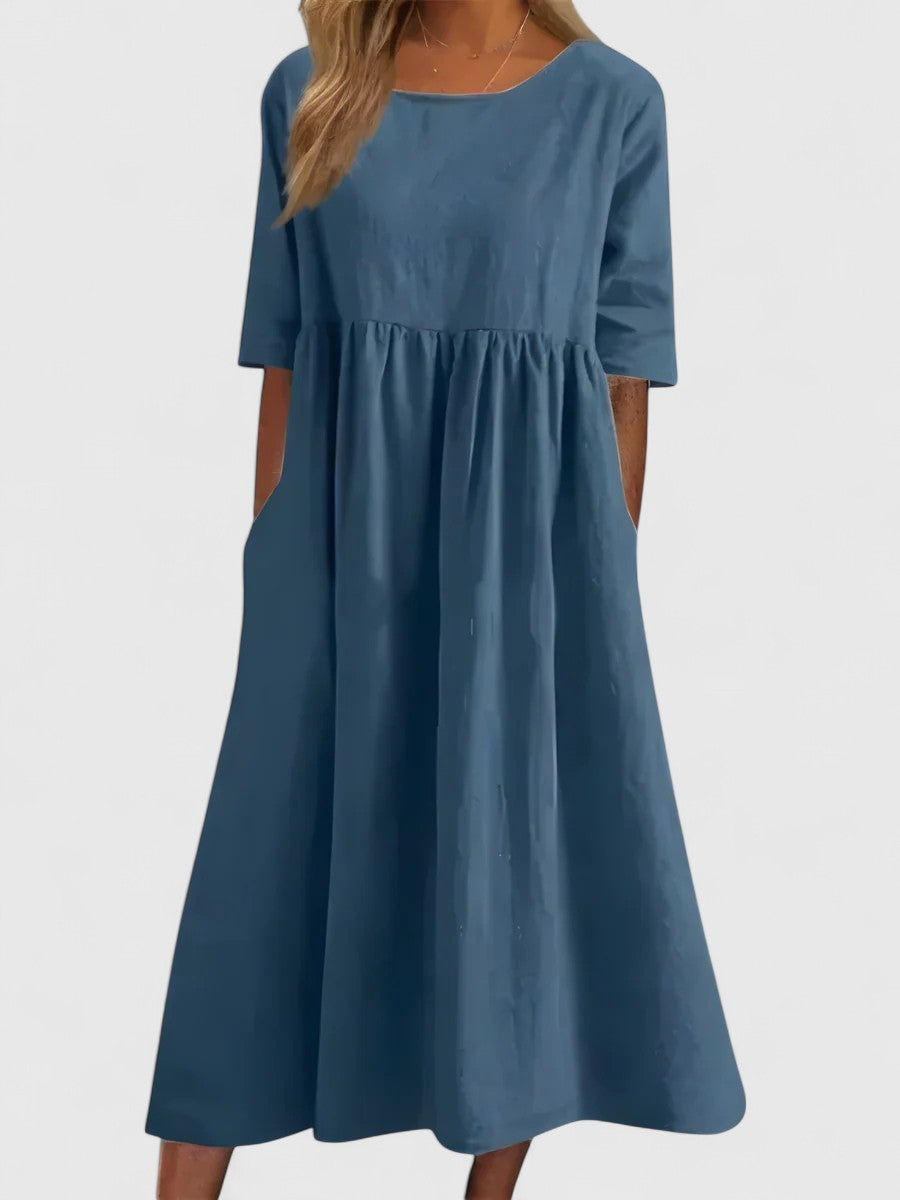 Cindy Cotton Midi Dress in Blue, front view