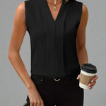 Rome sleeveless V-neck blouse in Black, view 2