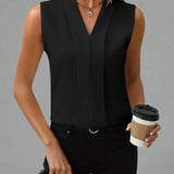 Rome sleeveless V-neck blouse in Black, view 2