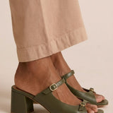 Marguerite golden mule heel sandal in Military Green, view 10